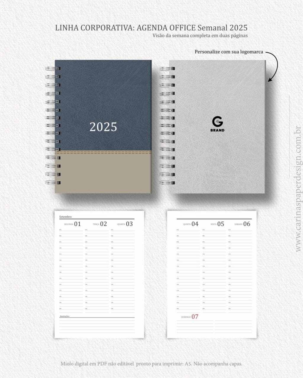 Miolo Agenda Office Semanal 2025 (Carinas Paper) - Imagem 2