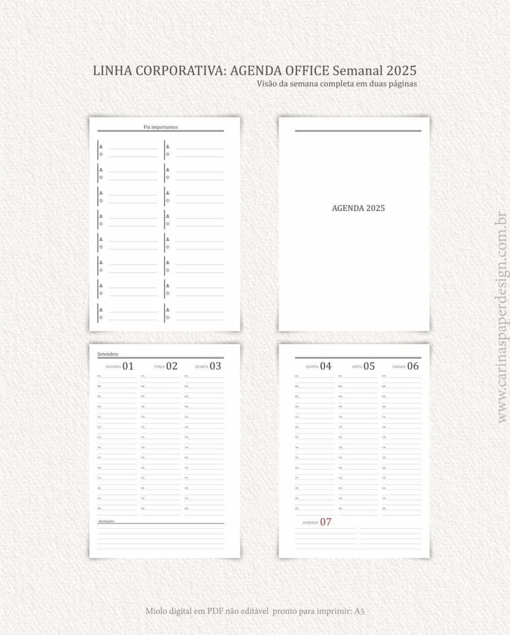 Miolo Agenda Office Semanal 2025 (Carinas Paper) - Imagem 8