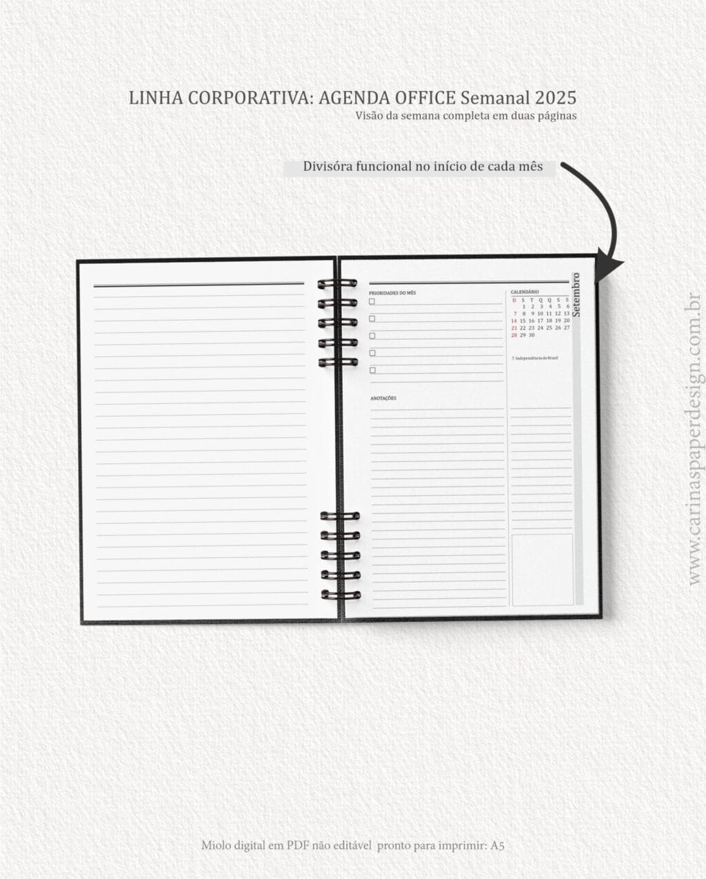 Miolo Agenda Office Semanal 2025 (Carinas Paper) - Imagem 3