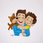 Papai com Filho e Dog Caramelo - Topo de Bolo