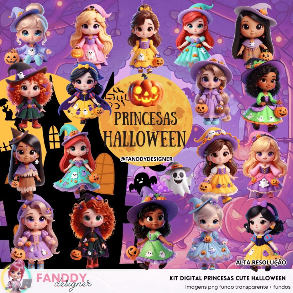 Príncesas Cute Halloween - Kit Digital - Imagem 1