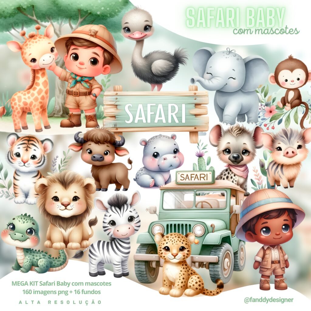 Safari Baby Aquarela - Kit Digital - Imagem 1