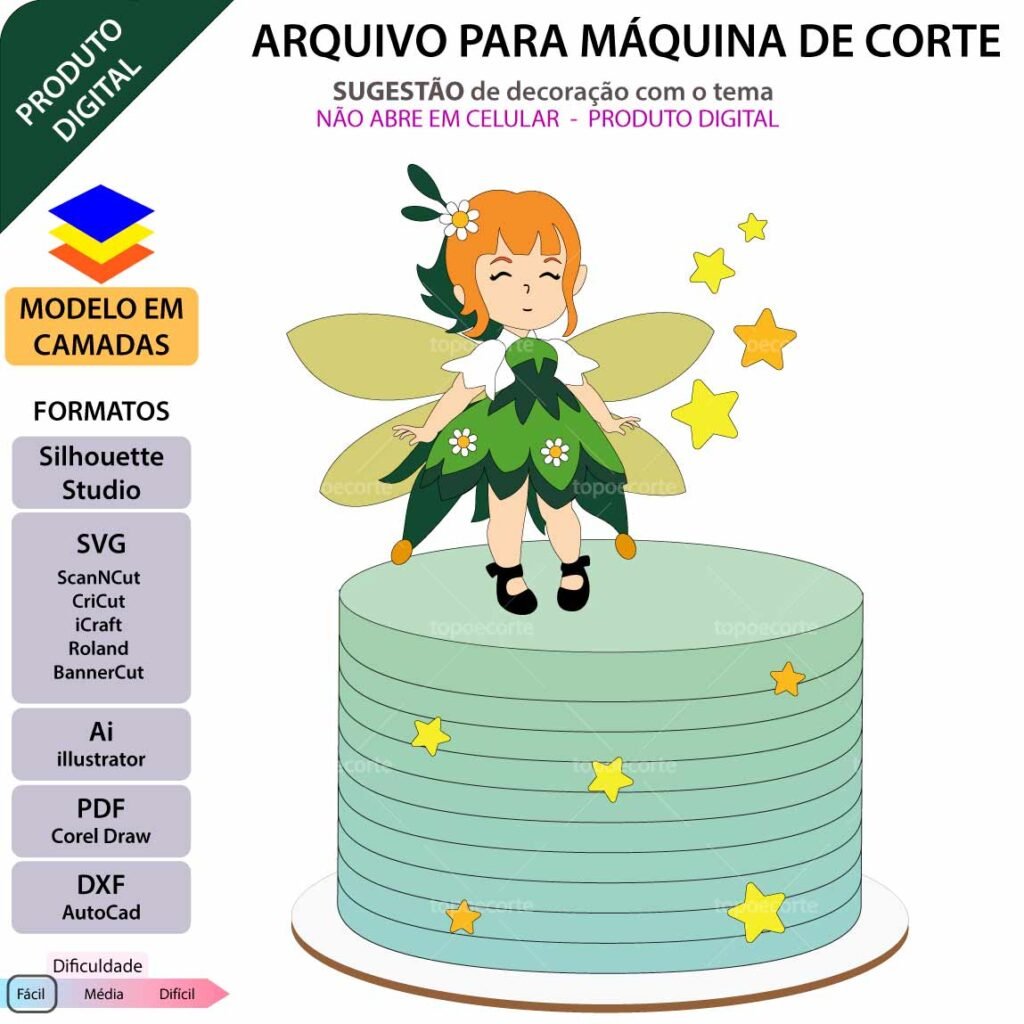 Fadinha Vestido - Topo de Bolo - Imagem 1