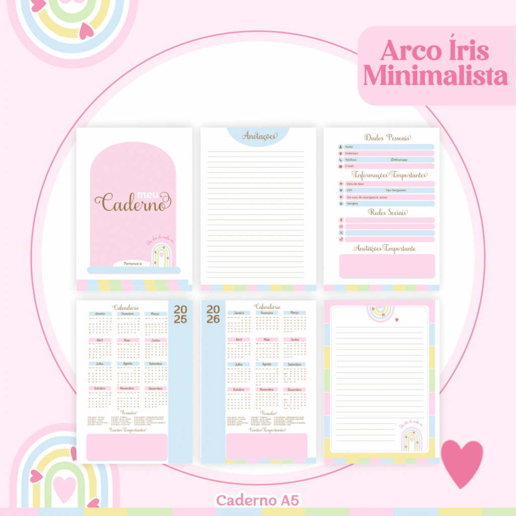 COMBO Arco Íris Minimalista - Capas e Miolos 2025 (Pamella) - Imagem 2