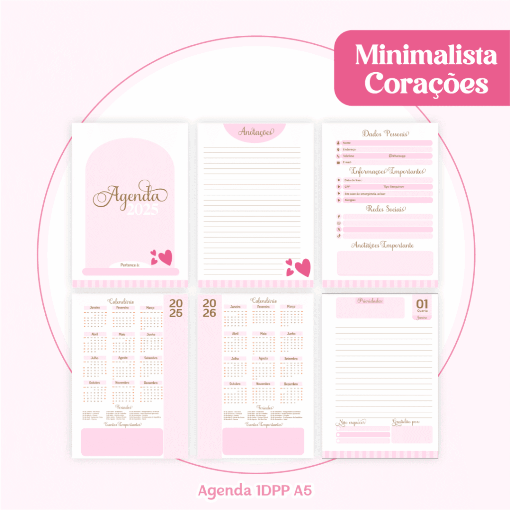 COMBO Minimalista Corações - Capas e Miolos 2025 (Pamella) - Imagem 4