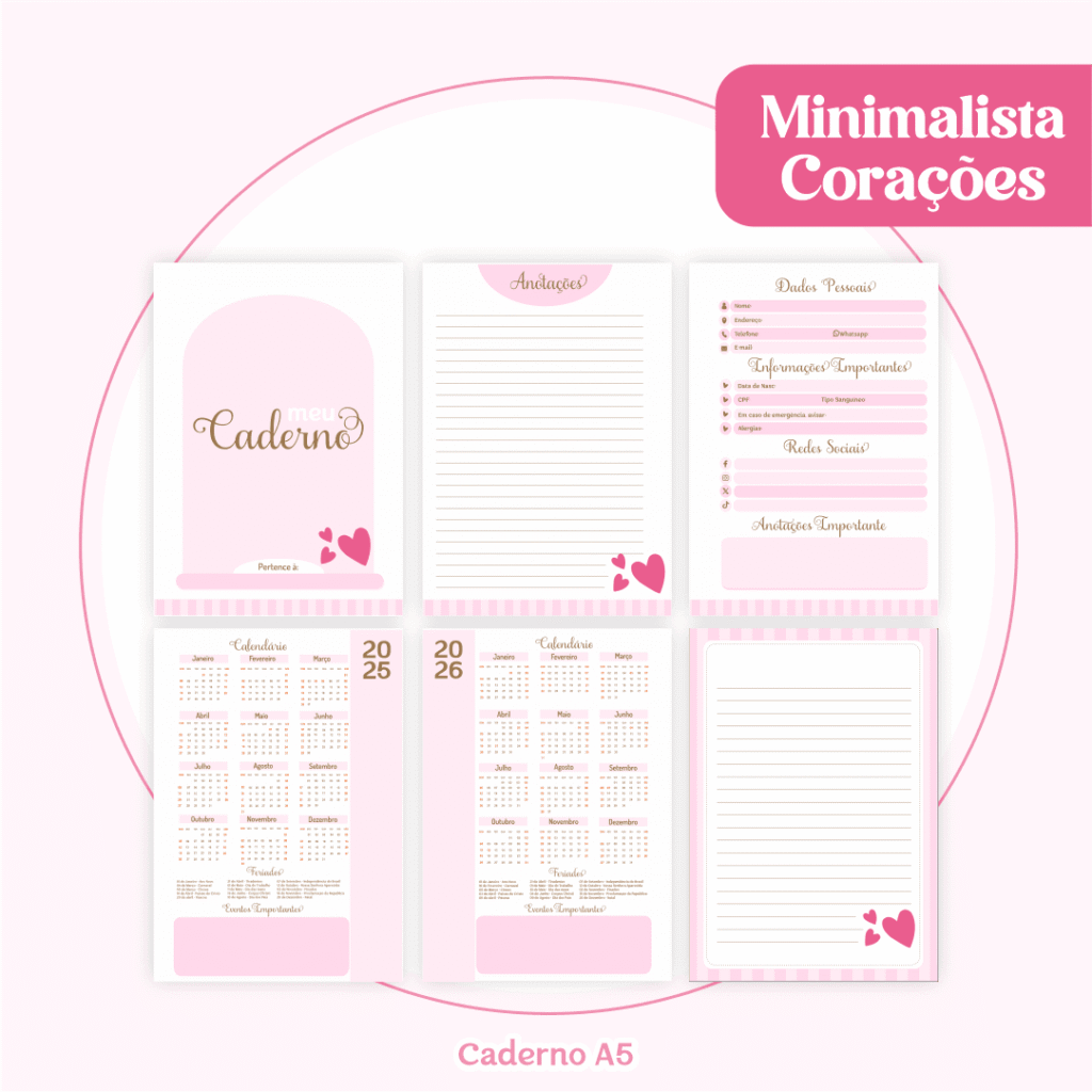COMBO Minimalista Corações - Capas e Miolos 2025 (Pamella) - Imagem 5