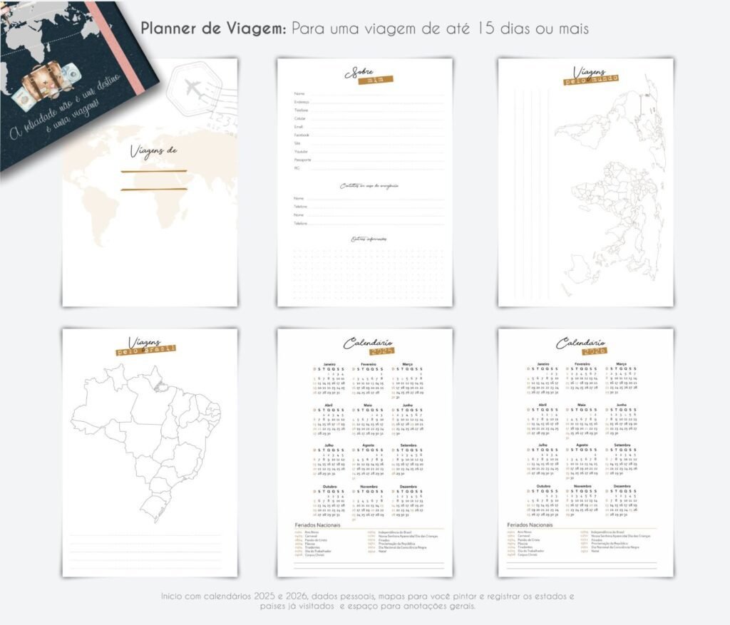 COMBO Planner de Viagem Permanente com calendários 25 e 26 (Carinas Paper) - Imagem 5
