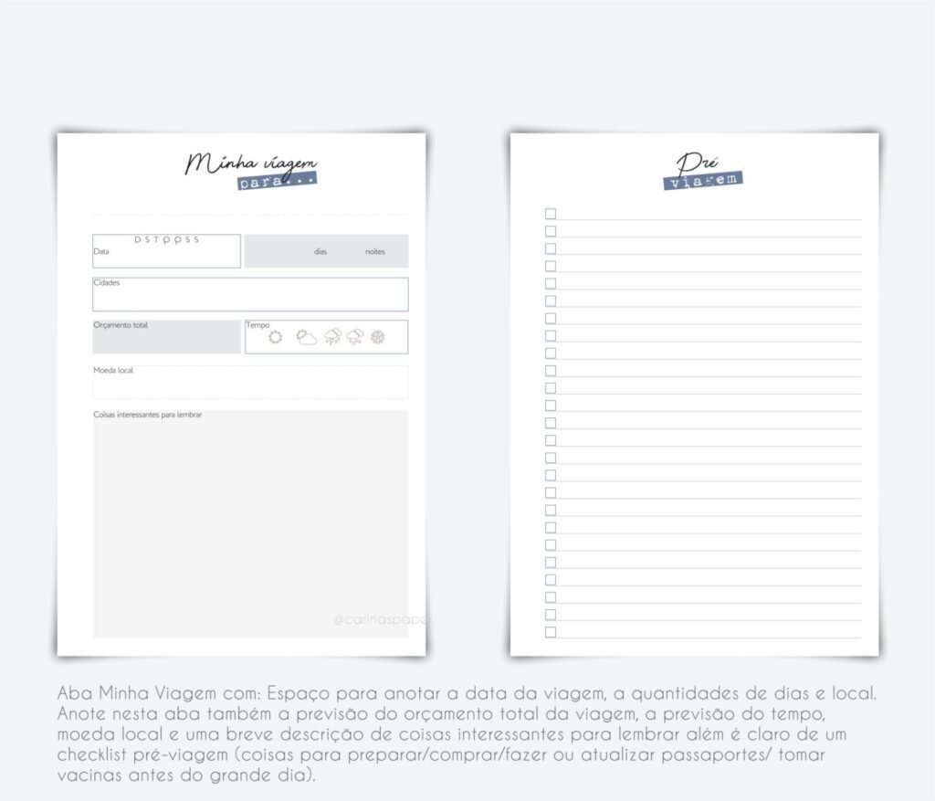 COMBO Planner de Viagem Permanente com calendários 25 e 26 (Carinas Paper) - Imagem 6