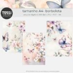 Papéis A4 Borboleta | Aquarela - Kit Digital