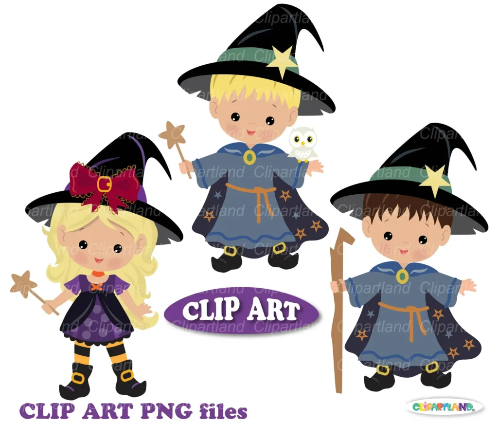 Crianças Fofas - Bruxa e Bruxo - Clip Arts - Imagem 1