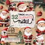Pack 1 Cliparts de Natal em Aquarela - Kit Digital