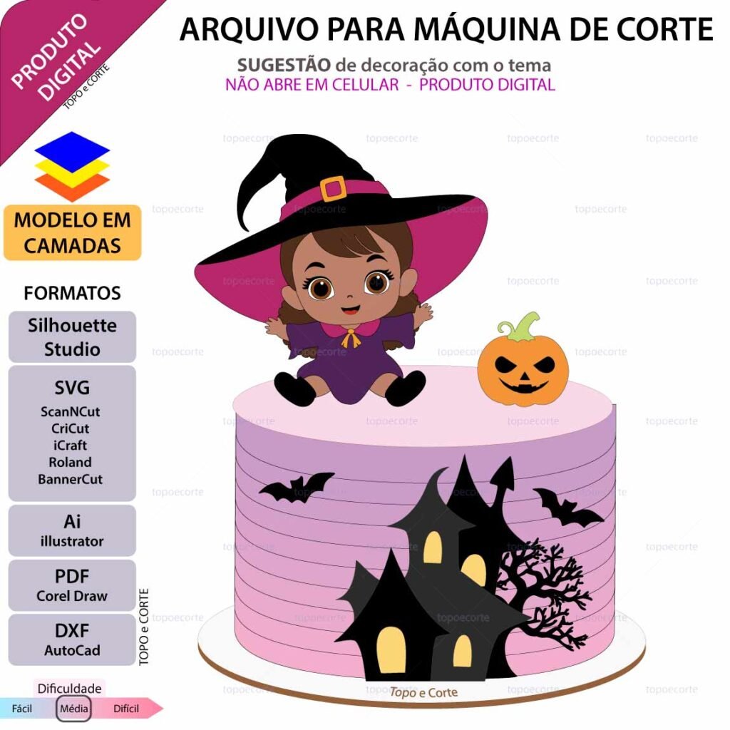 Halloween Bruxinha Baby - Topo de Bolo - Imagem 1