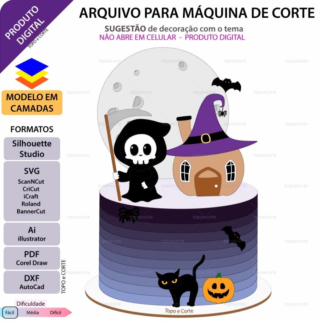 Halloween Caveirinha Casinha - Topo de Bolo - Imagem 1