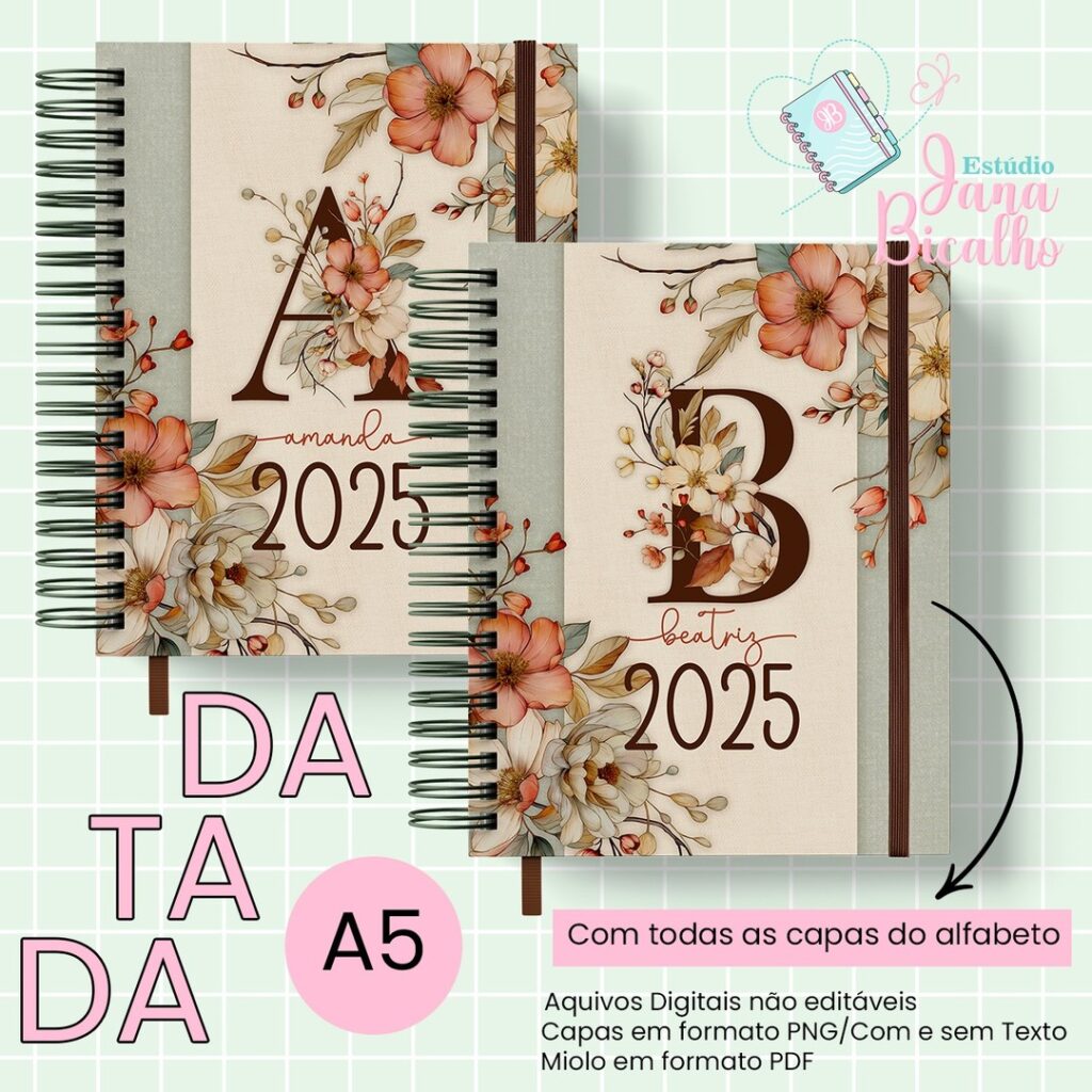 Agenda Datada A5 1DPP - Floral Terrosos (Jana Bicalho) - Imagem 1