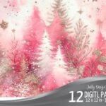 Fundos Aquarela Rosa Natal - Kit Digital