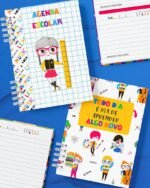 COMBO 13 Capas e 4 Miolos Agenda Escolar Permanente e Datada 2025 (Bicho Papel)