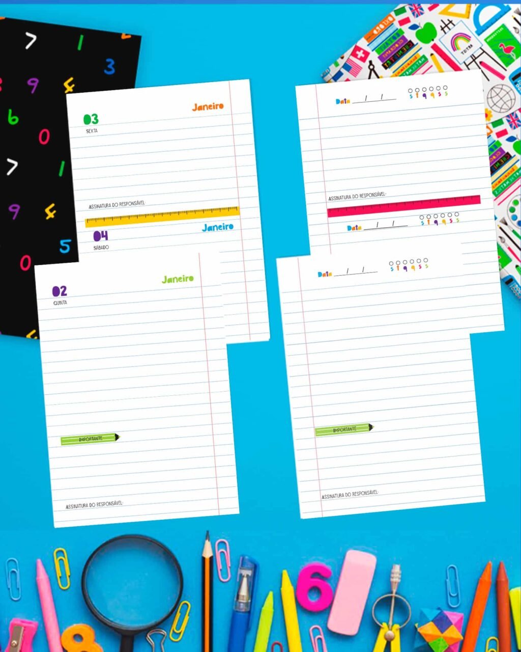 COMBO 13 Capas e 4 Miolos Agenda Escolar Permanente e Datada 2025 (Bicho Papel) - Imagem 4