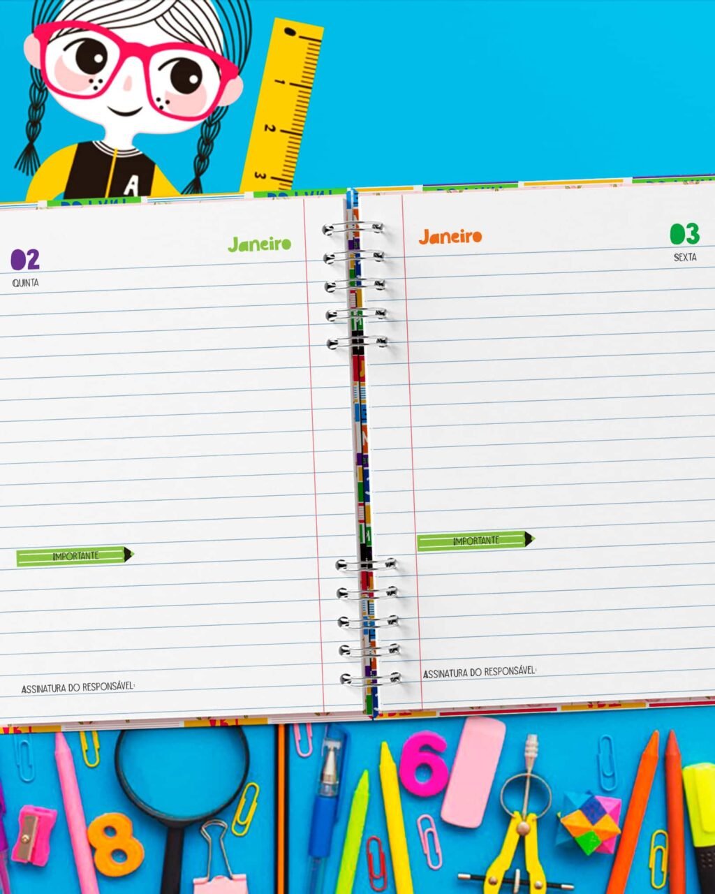 COMBO 13 Capas e 4 Miolos Agenda Escolar Permanente e Datada 2025 (Bicho Papel) - Imagem 6