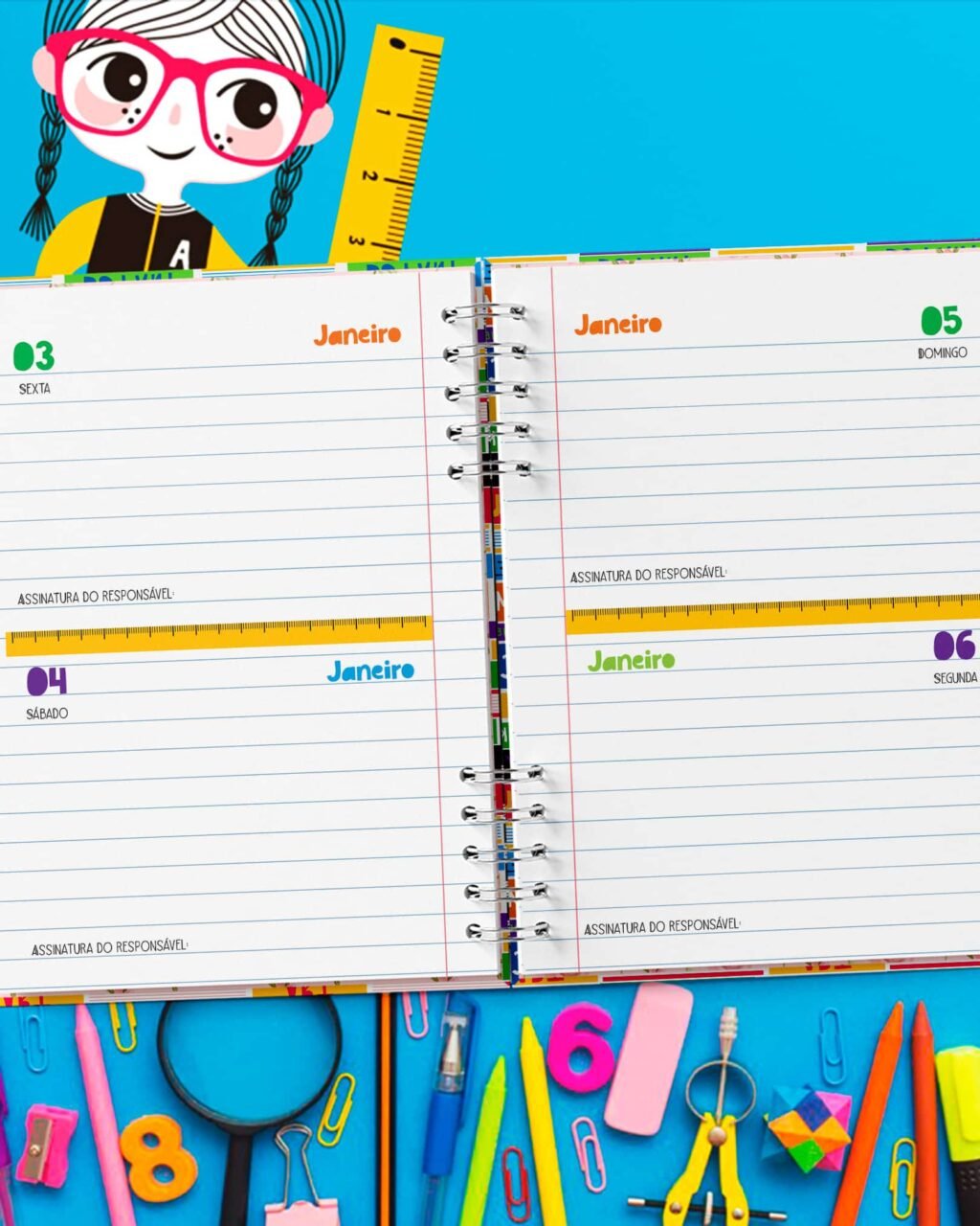 COMBO 13 Capas e 4 Miolos Agenda Escolar Permanente e Datada 2025 (Bicho Papel) - Imagem 7