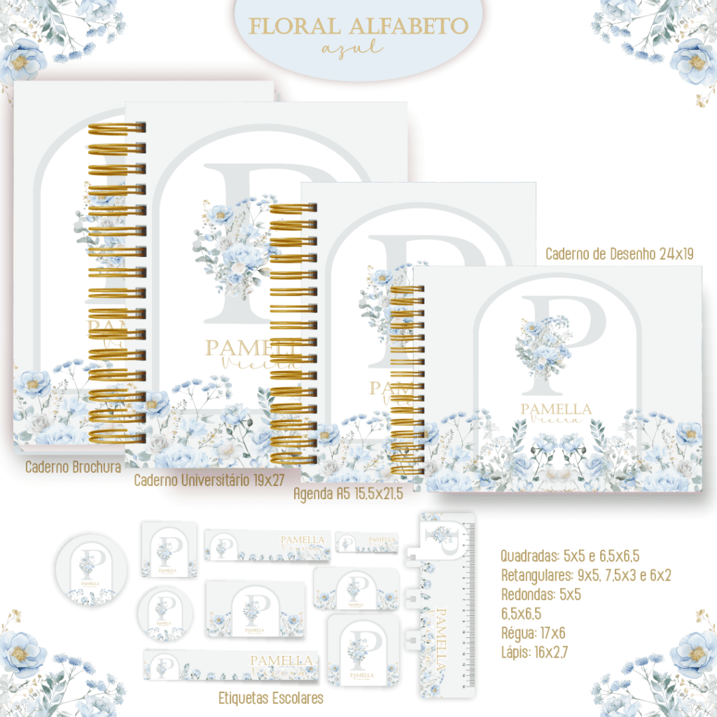 Floral Alfabeto Azul - Kit Escolar 2025 - Imagem 1