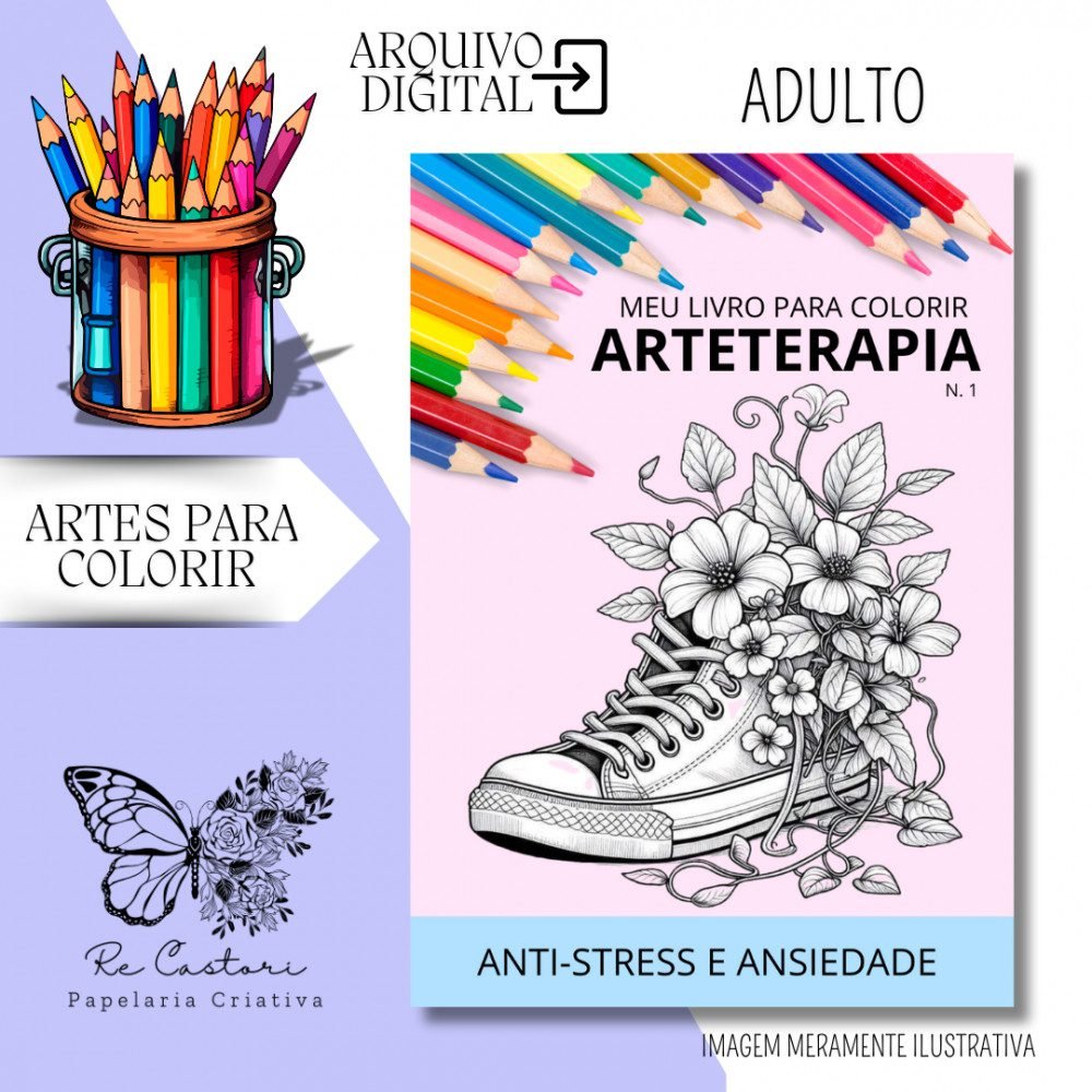largeX 25 Artes para Colorir - Coleção Flores N.1- Adulto - Imagem 1