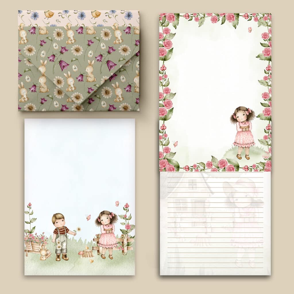 Kit 11 envelopes e 12 papéis de Carta Doce Infância - Imagem 6