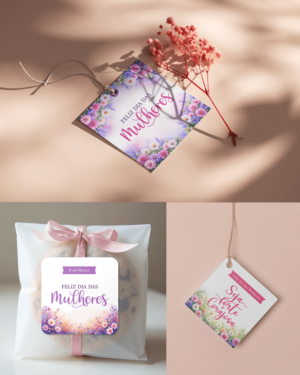 Kit Printable - Tag ou Adesivo Quadrada Dia das Mulheres - Port/Inglês/Esp - Imagem 2