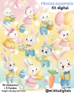 Kit Digital Páscoa aquarela - 30 elementos