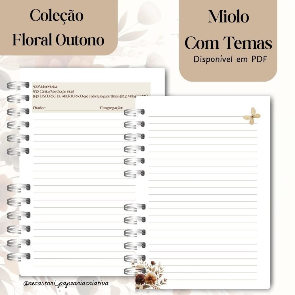 Caderno Congresso 2025 Adoração Pura – COM TEMA – Coleção Floral Outono - Imagem 6