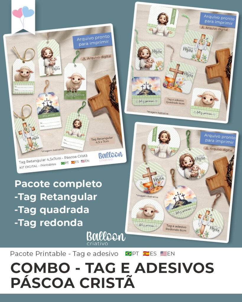 COMBO Tag e Adesivo - Páscoa Cristã - Imagem 1