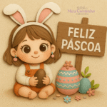 Menina Feliz Páscoa - Topo de Bolo