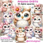 Corujinhas Aquarela - Kit Digital