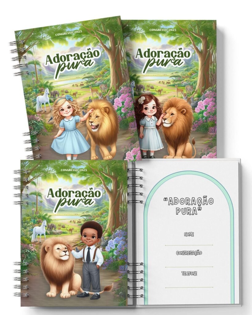 Kit Caderno Infantil Congresso Adoração Pura Menino Menina (Bicho Papel) - Imagem 1