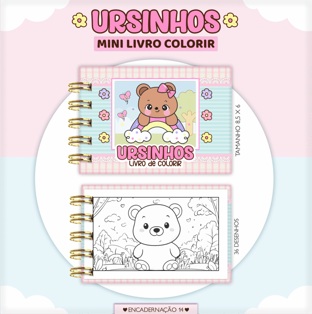 Chaveiro Ursinha - Mini Livro Colorir (Lina) - Imagem 1