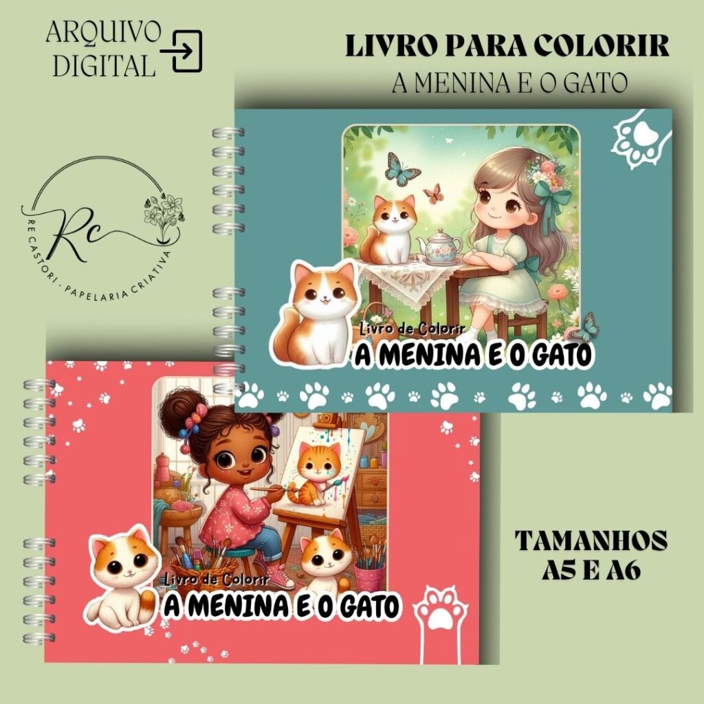 A Menina e o Gato - Livro de Colorir - Imagem 1