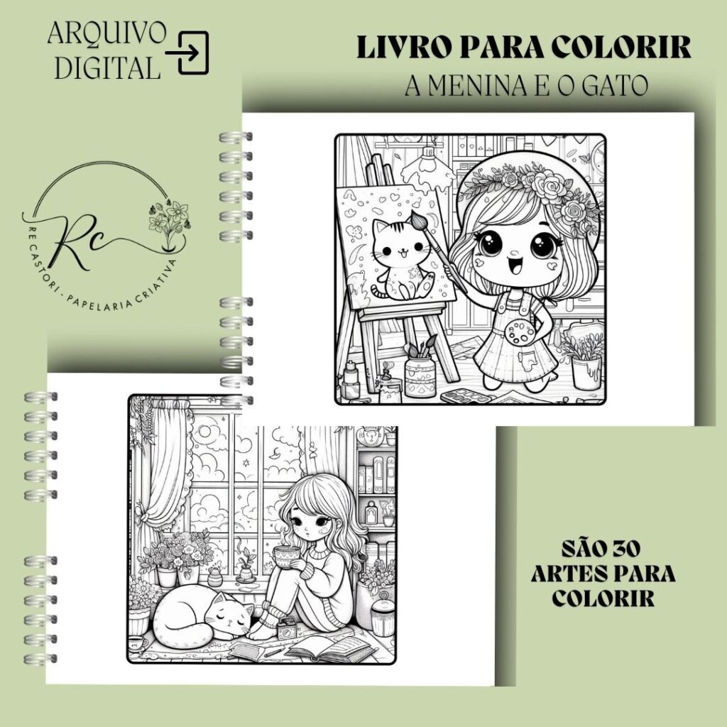 A Menina e o Gato - Livro de Colorir - Imagem 3