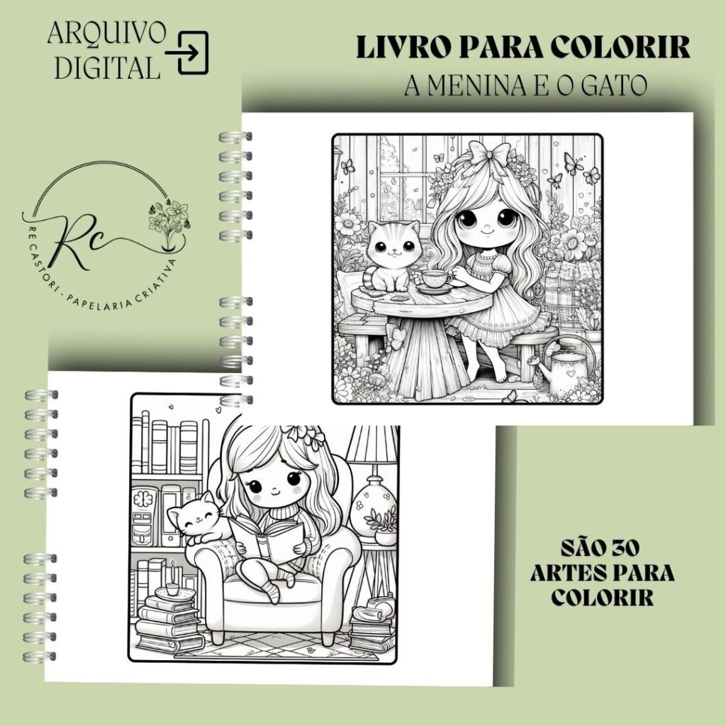 A Menina e o Gato - Livro de Colorir - Imagem 2