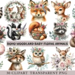 Boho Woodland Baby Floral Animals - Kit Digital