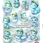 Dino Baby Azul Aquarela - Kit Digital