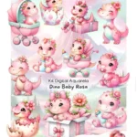 Dino Baby Rosa Aquarela - Kit Digital