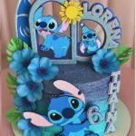 Stitch Portal Flores Azul - Topo de Bolo