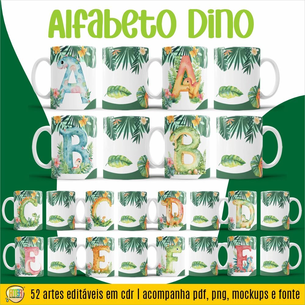 Alfabeto Dino (2) Alfabeto Dino - Estampas Canecas - Imagem 1