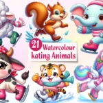 Animais baby Patinando - Kit Digital