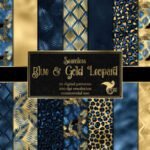 Papeis Leopardo Azul e Dourado - Kit Digital