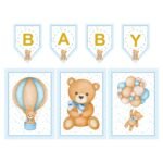 Chá de Bebê Ursinho Azul - Kit Bandeirola + Banners