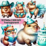 Cute Capivara Azul-petróleo turquesa  - Kit Digital