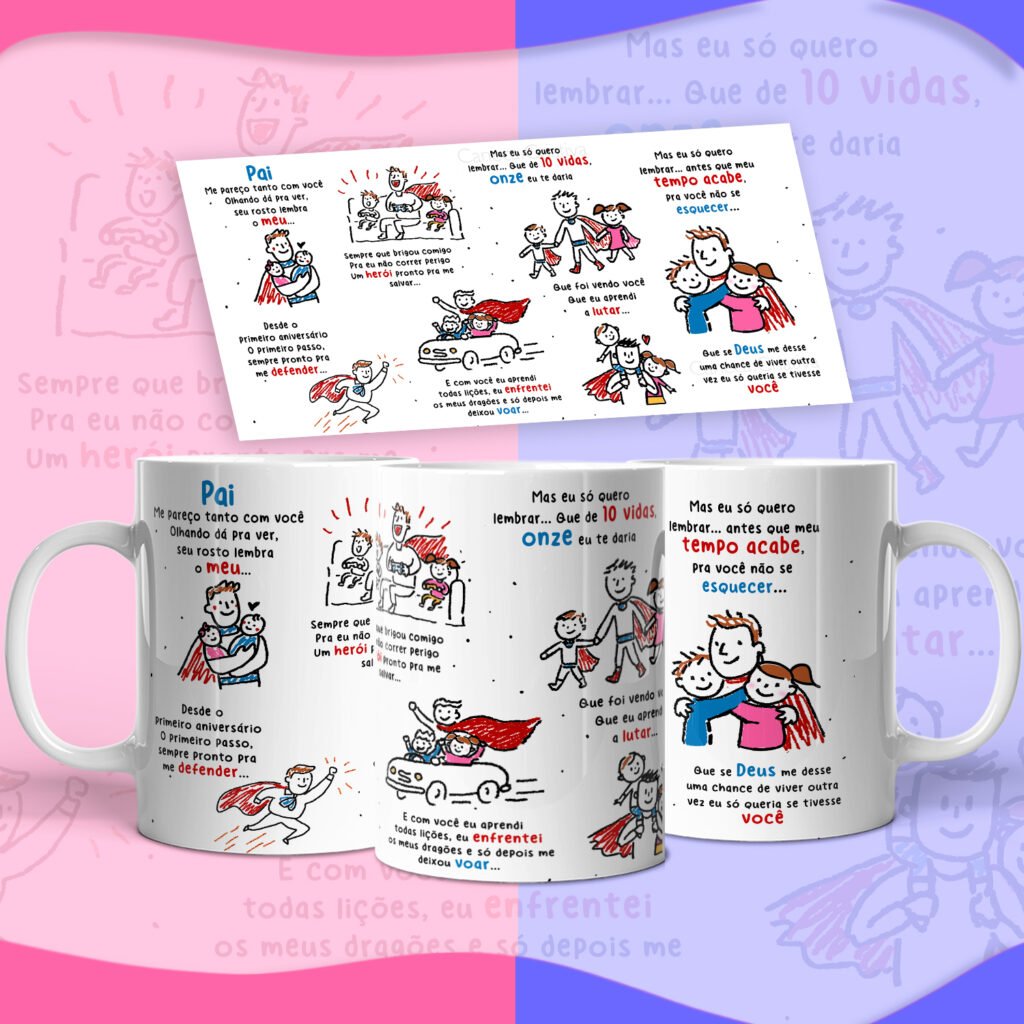 Pai… Onze vidas Versão Pai de Casal Filhos - Arte Avulsa Caneca - Imagem 1