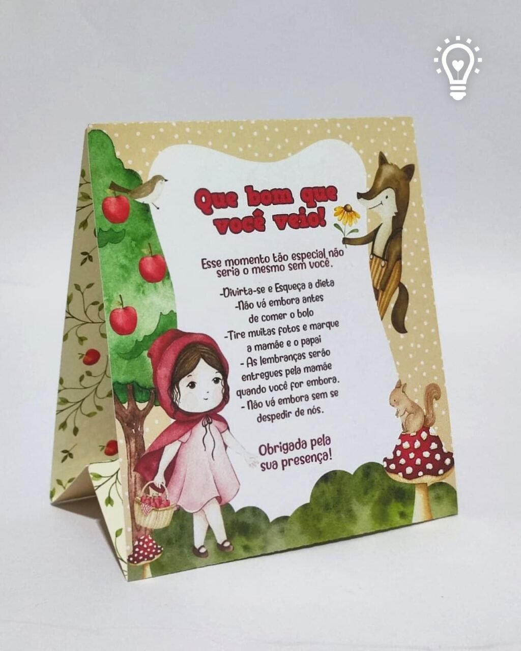 Placa Chapeuzinho Vermelho - Centro de Mesa - Imagem 1