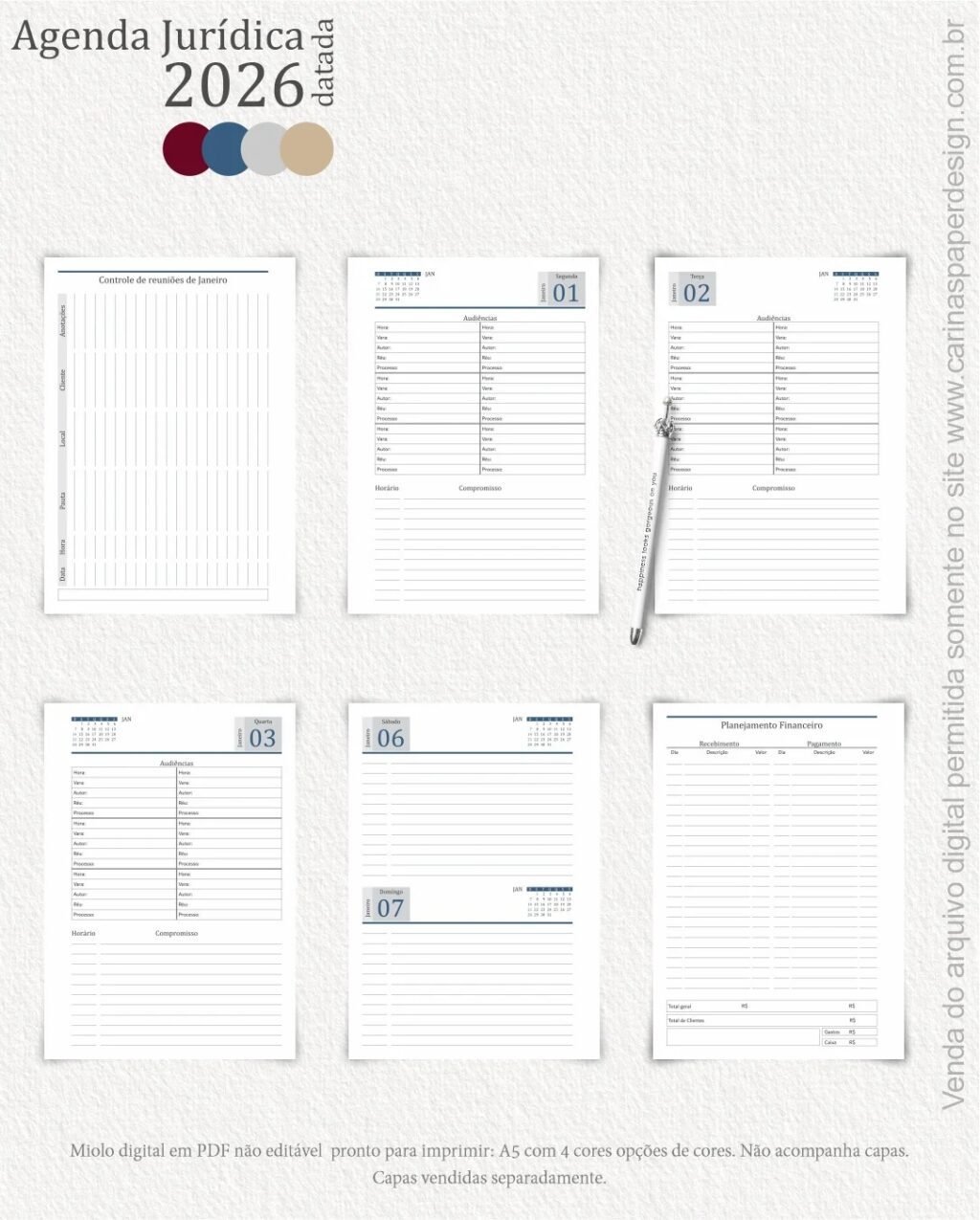 COMBO 4 miolos digitais Agenda Jurídica 2026 (Carinas Paper) - Imagem 4