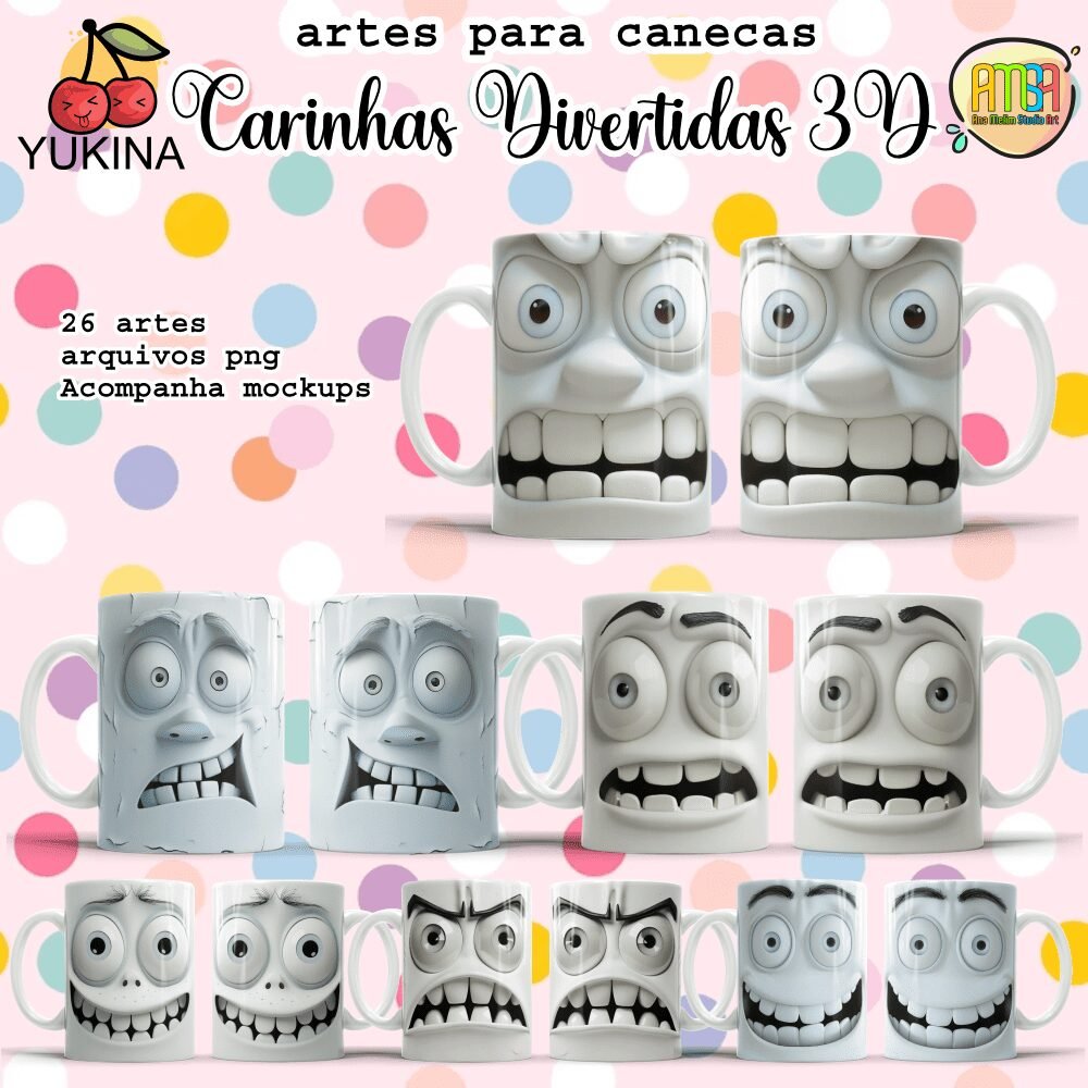 Carinhas Divertidas 3D - Estampas Canecas - Imagem 1